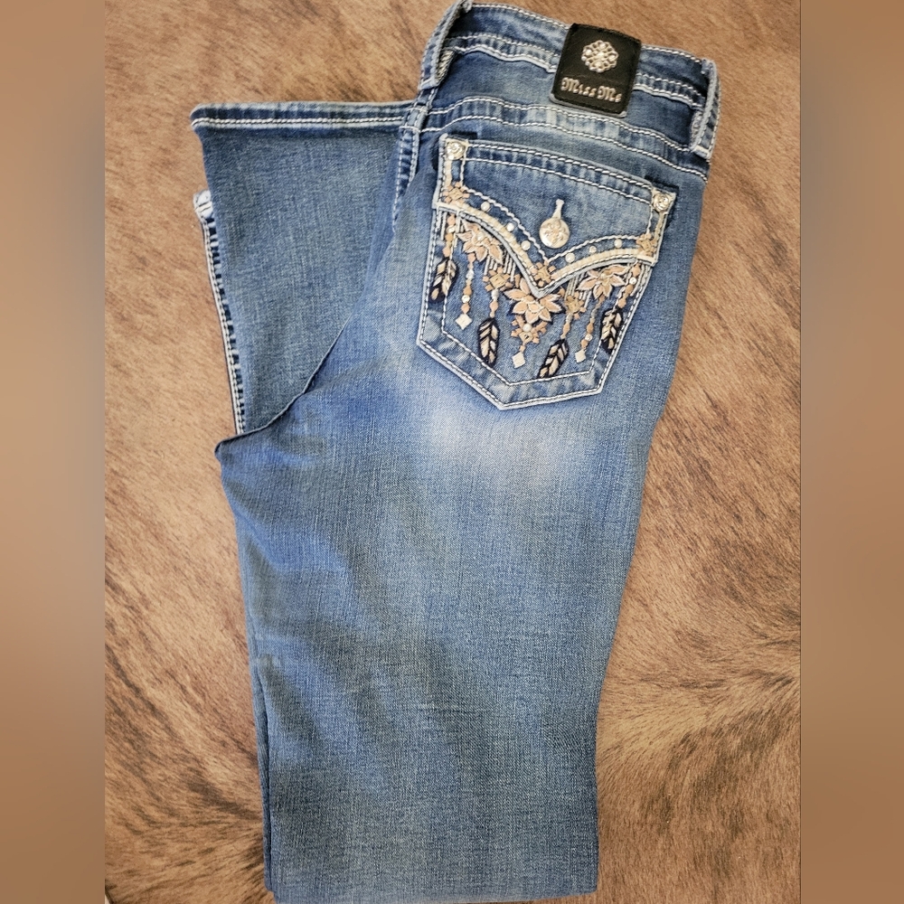 Miss Me Blue Jeans with Gold Embroidery